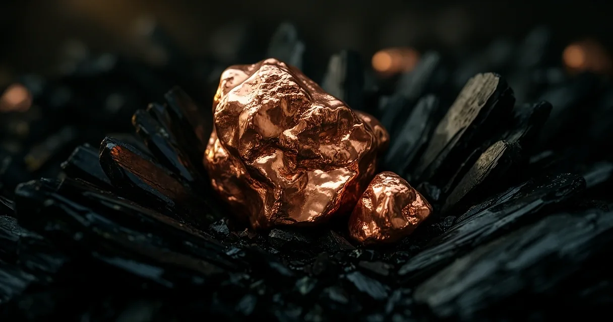 Copper and obsidian textures reflecting the site design